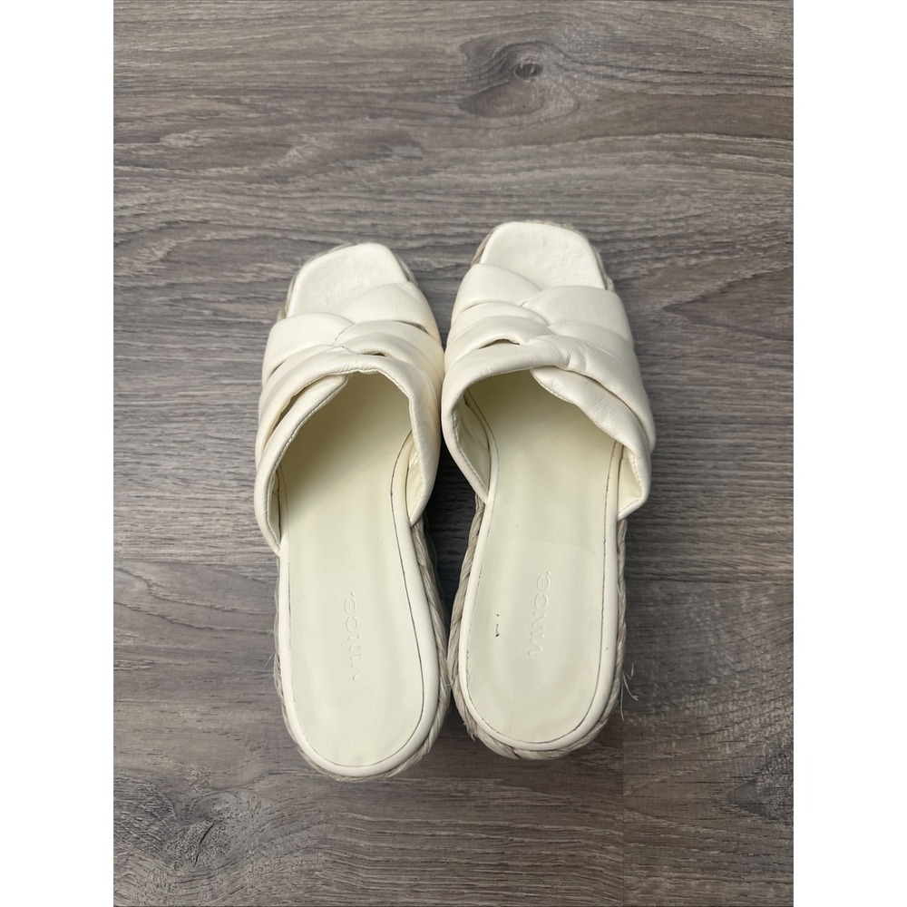 Vince Womens Gilian Sandals Espadrille Wedge Heel Slides White Leather 9.5m View 5